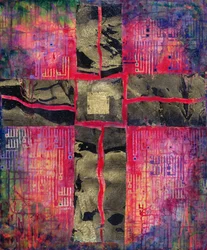 Krzyż dzielony, 2000 (akryl i złoty płatek na płótnie)